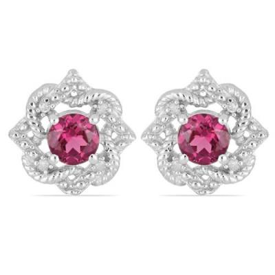 BUY STERLING SILVER RHODOLITE GEMSTONE STYLISH HALO EARRINGS